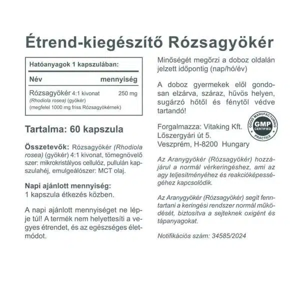 Vitaking Aranygyökér (Rhodiola Rosea) kapszula - 60db