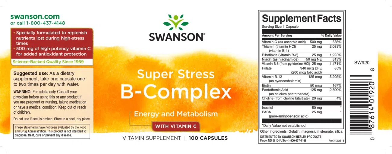 Swanson Super Stress B-Complex kapszula – 100db
